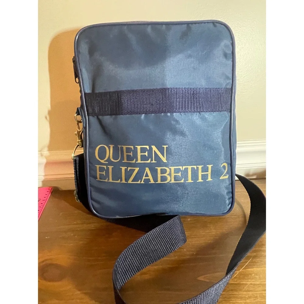Vintage Queen Elizabeth 2 QE2 Cunard Cruise Ship Expandable Navy Blue Travel Bag